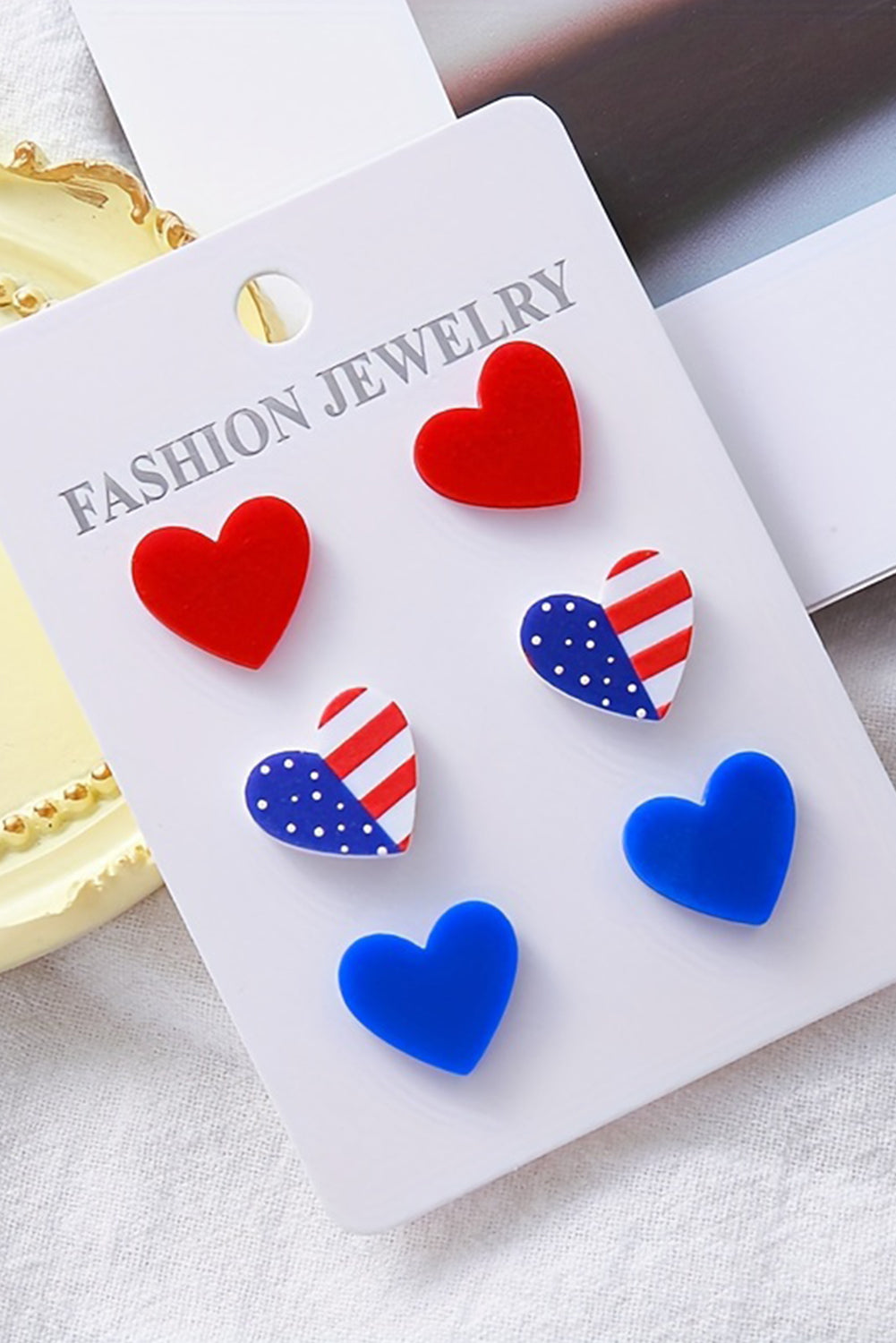 American Flag Print Heart Shape Stud Earrings Set | Fiery Red