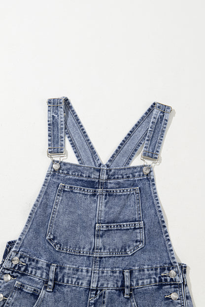 Denim Bib Straight Leg Jumpsuit With Pockets | Sail Blue