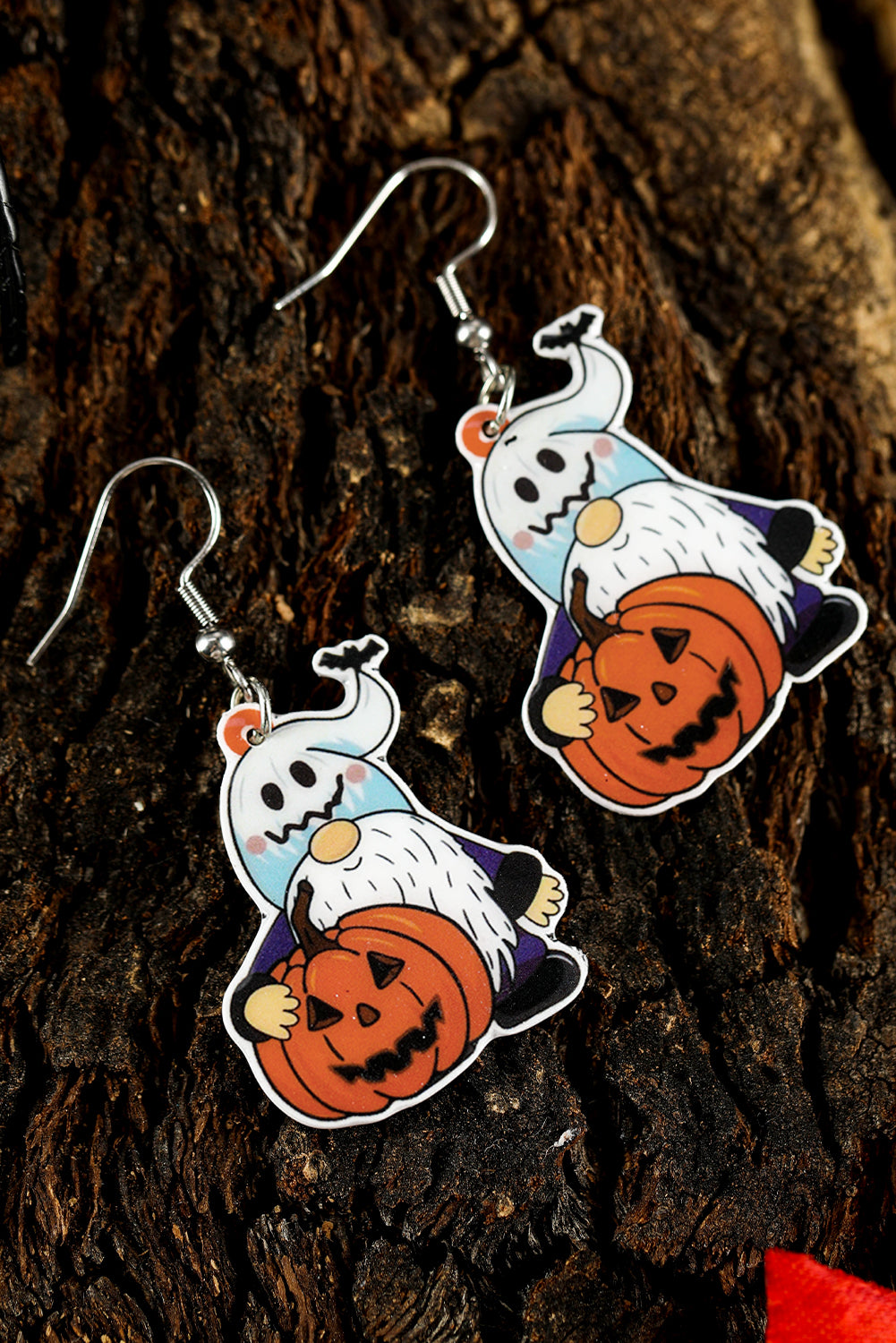 Dwarf Pumpkin Face Halloween Hook Earrings | White