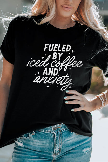 Fueled By Iced Coffee And Anxiety Graphic Tee | Black