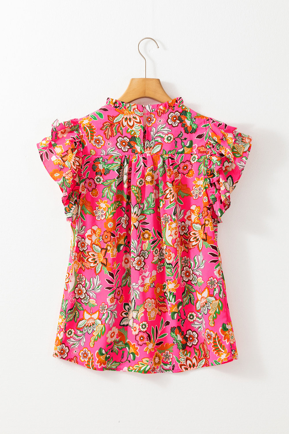 Floral Print Pleated Ruffled Sleeve Summer Blouse | Rose