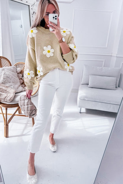 Floral Crochet Chunky Knit Sweater | Parchment