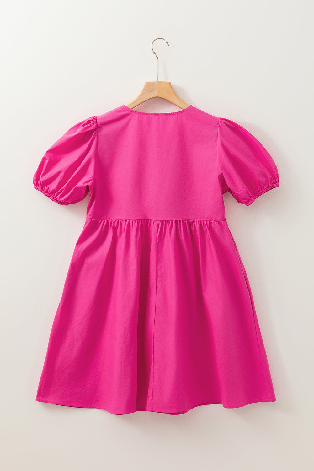 Solid Colour Puff Sleeve Tie Front High Waist Mini Dress | Bright Pink