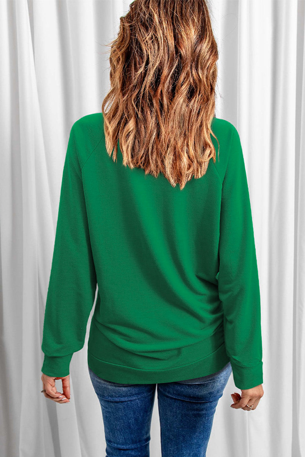 St. Patricks Lucky Clover Print Raglan Sleeve Sweatshirt | Green