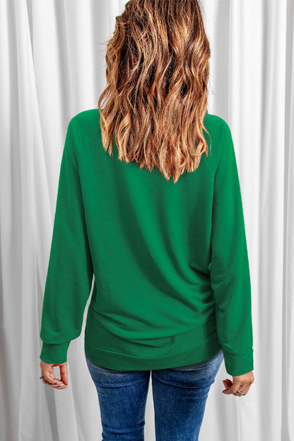 St. Patricks Lucky Clover Print Raglan Sleeve Sweatshirt | Green