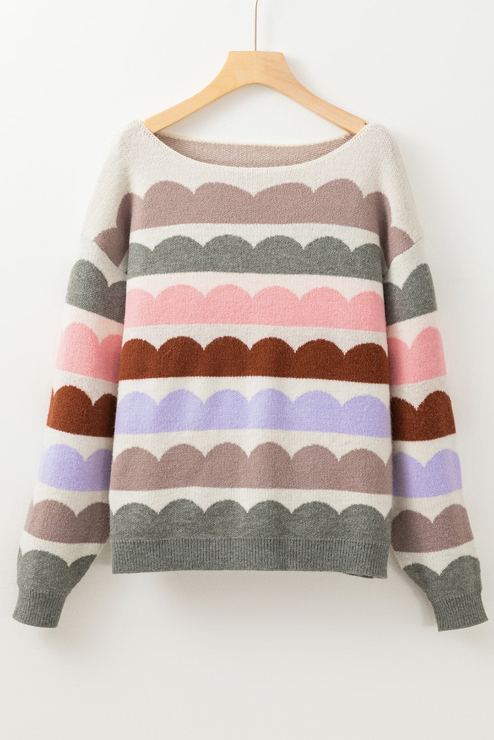 Wave Striped Balloon Sleeve Drop Shoulder Sweater | Gray