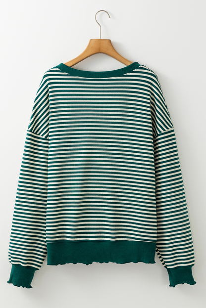 Chenille Lucky Patched Pattern St Patrick Long Sleeve Top | Green Stripe