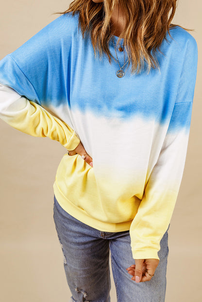 Blue Color Block Tie Dye Pullover Sweatshirt