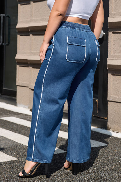 Washed Denim Chambray Loose Plus Size Pants | Sail Blue