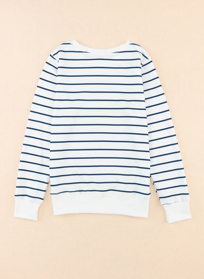 d Print Ribbed Trim Long Sleeve Top | Stripe