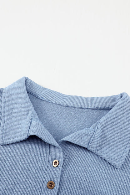 Button Front Turn-Down Neck Knit Top | Sky Blue