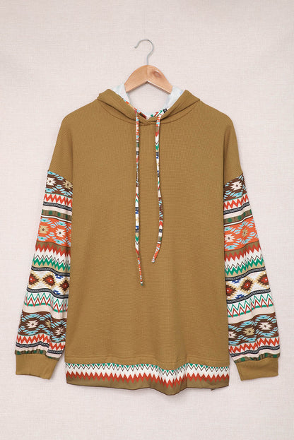 Texture Aztec Accent Plus Size Hoodie | Khaki