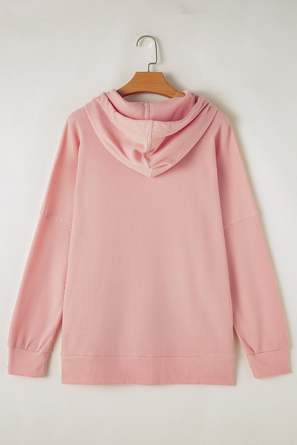 Waffle Knit Fleece Lined High Low Oversized Hoodie | Light Pink