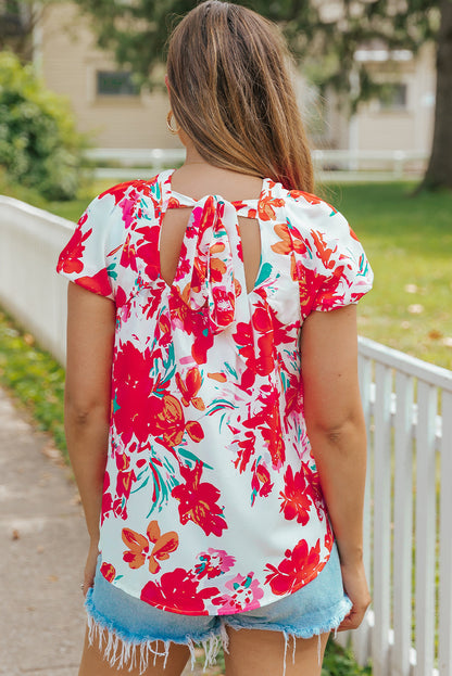 Fiery  Floral Printed Square Neck Blouse | Red