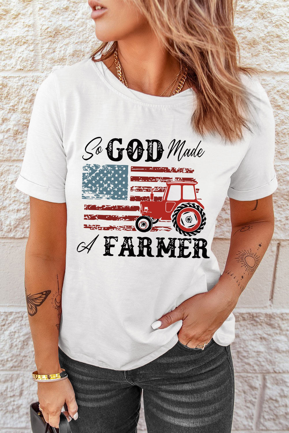 So God Made A Farmer Flag Graphic Tee | White