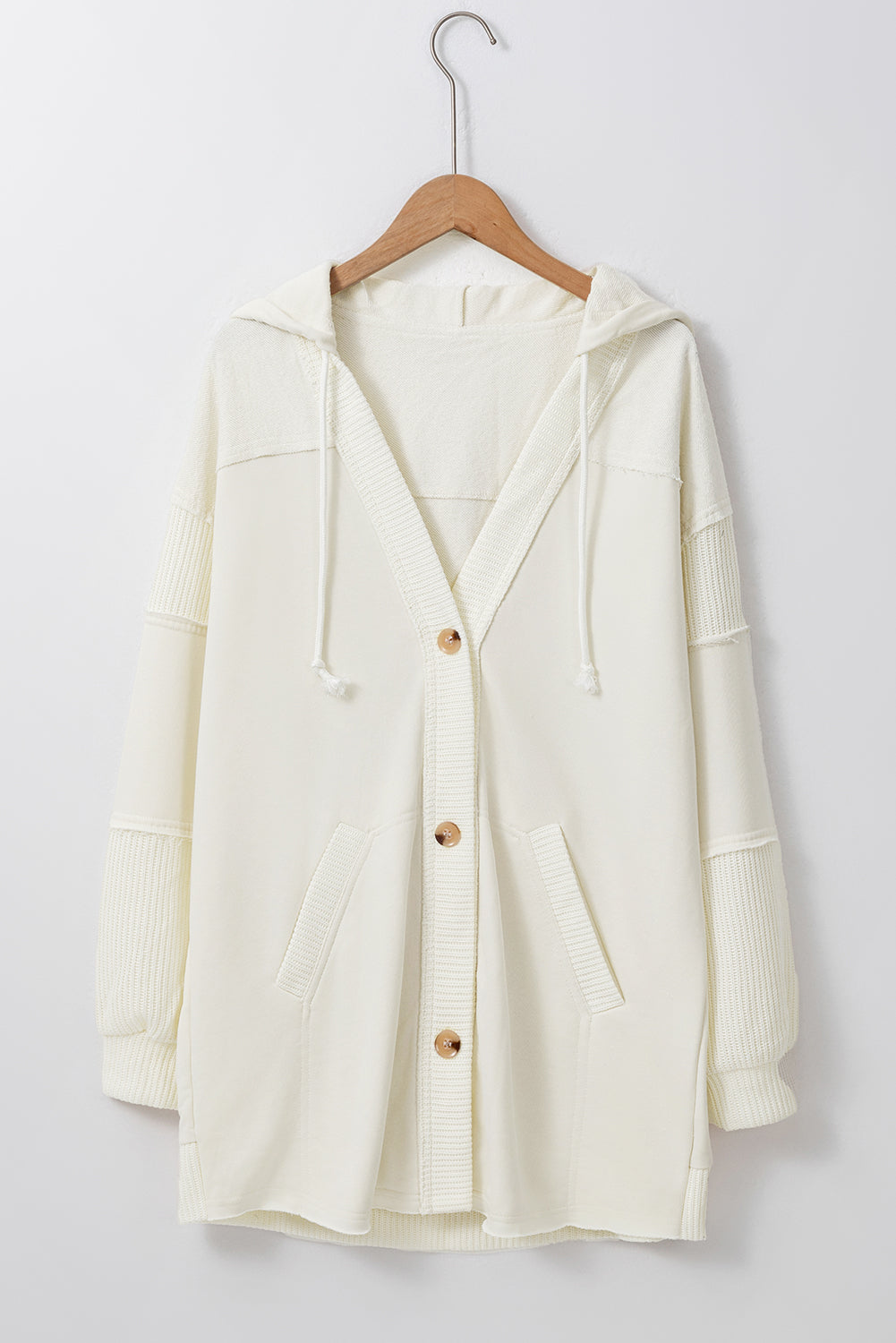 Contrast Knit Patchwork Hooded Functional Coat | Beige