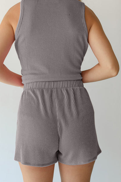 Corded Sleeveless Top And Pocketed Shorts Set | Medium Grey