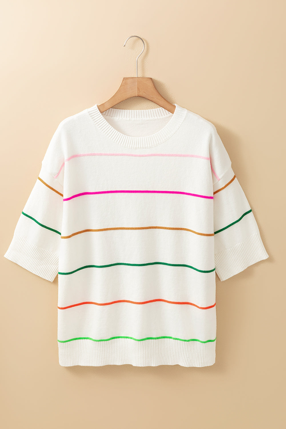 Colourblock Striped Half Sleeve Drop Shoulder Sweater | White