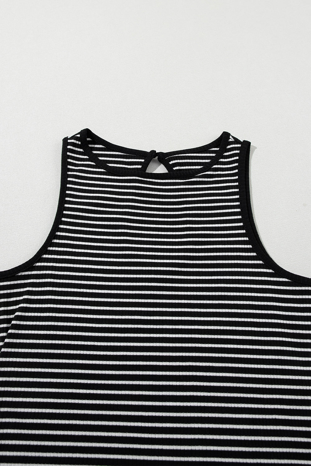 Striped Print Ribbed Knit Sleeveless Top | Black