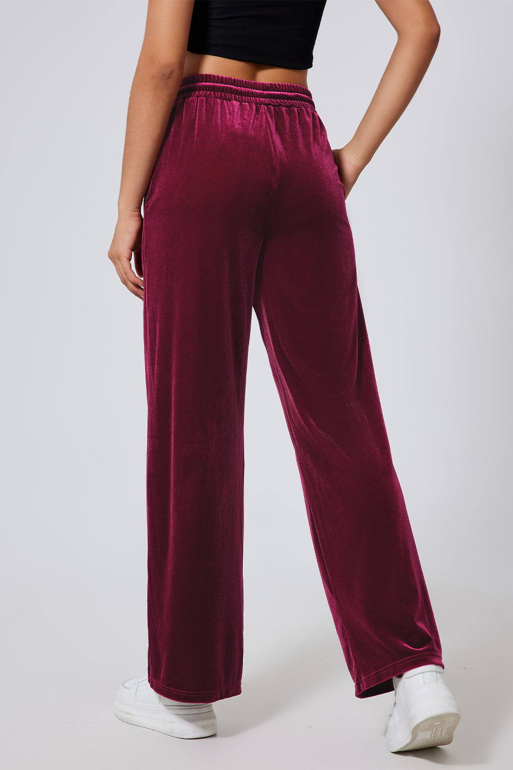 Solid Drawstring Waist Wide Leg Pants | Burgundy