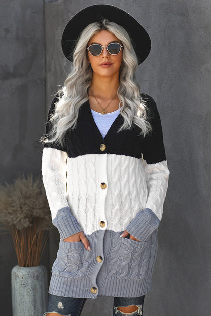 Colourblock Button Pocket Knit Cardigan | Black