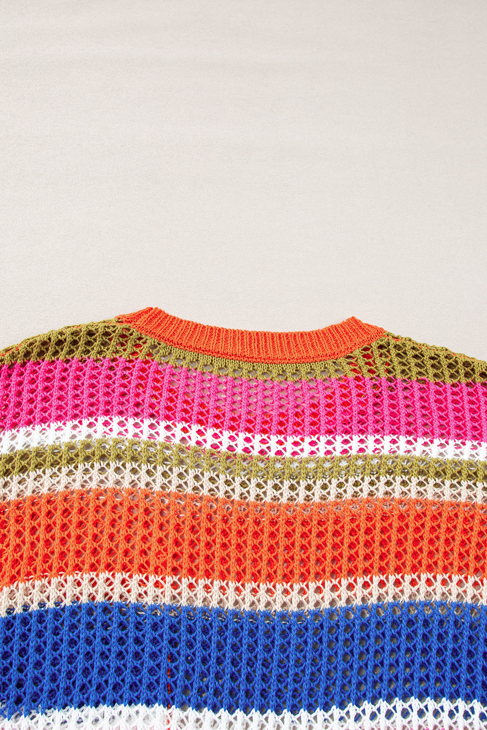 Colourblock Hollowed Crochet 3/4 Sleeve Sweater | Orange Stripe