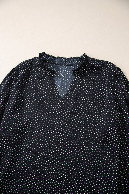 Plus Size Leopard Print Notch V Neck Blouse | Black