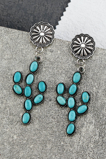 Western Turquoise Cactus Daisy Earring | Green