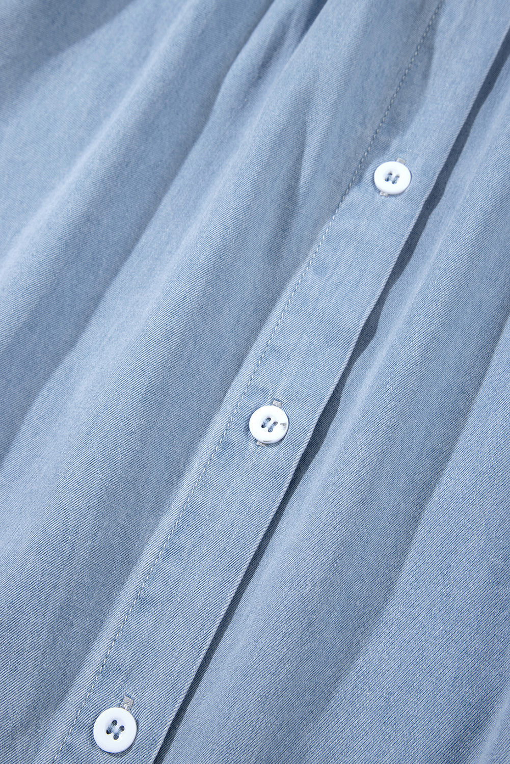 Frilly Pleated Button Back Retro Chambray Top | Beau Blue