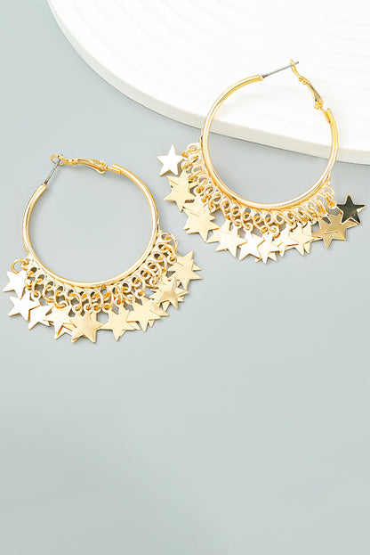 Stars Charms Plate Alloy Hoop Earrings | Gold