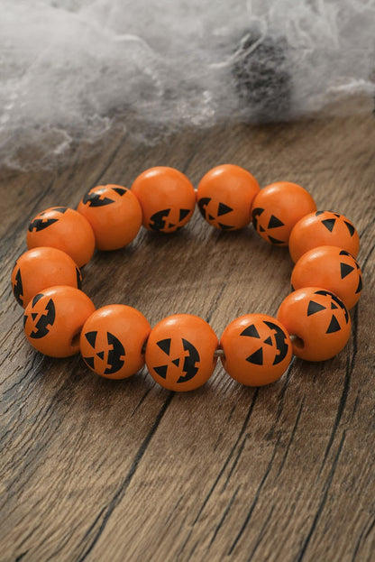 Halloween Pumpkin Face Beaded Bracelet | Russet Orange