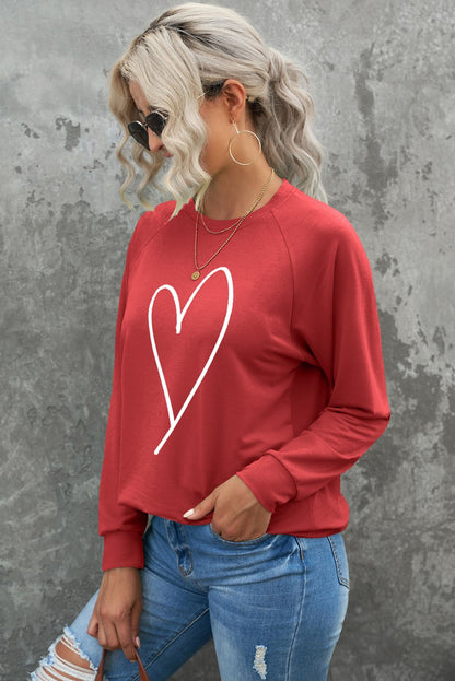 Fiery  Simple Heart Graphic Valentine'S Sweatshirt | Red