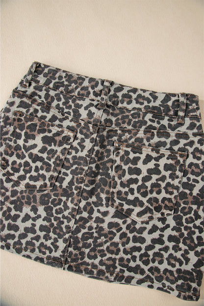 Leopard Denim Mini Skirt | Khaki