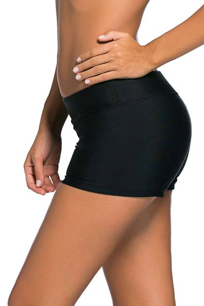 Wide Waistband Swimsuit Bottom Shorts | Black