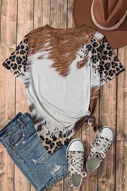 Leopard Bleached Sunflower Graphic Crewneck T Shirt | Chestnut