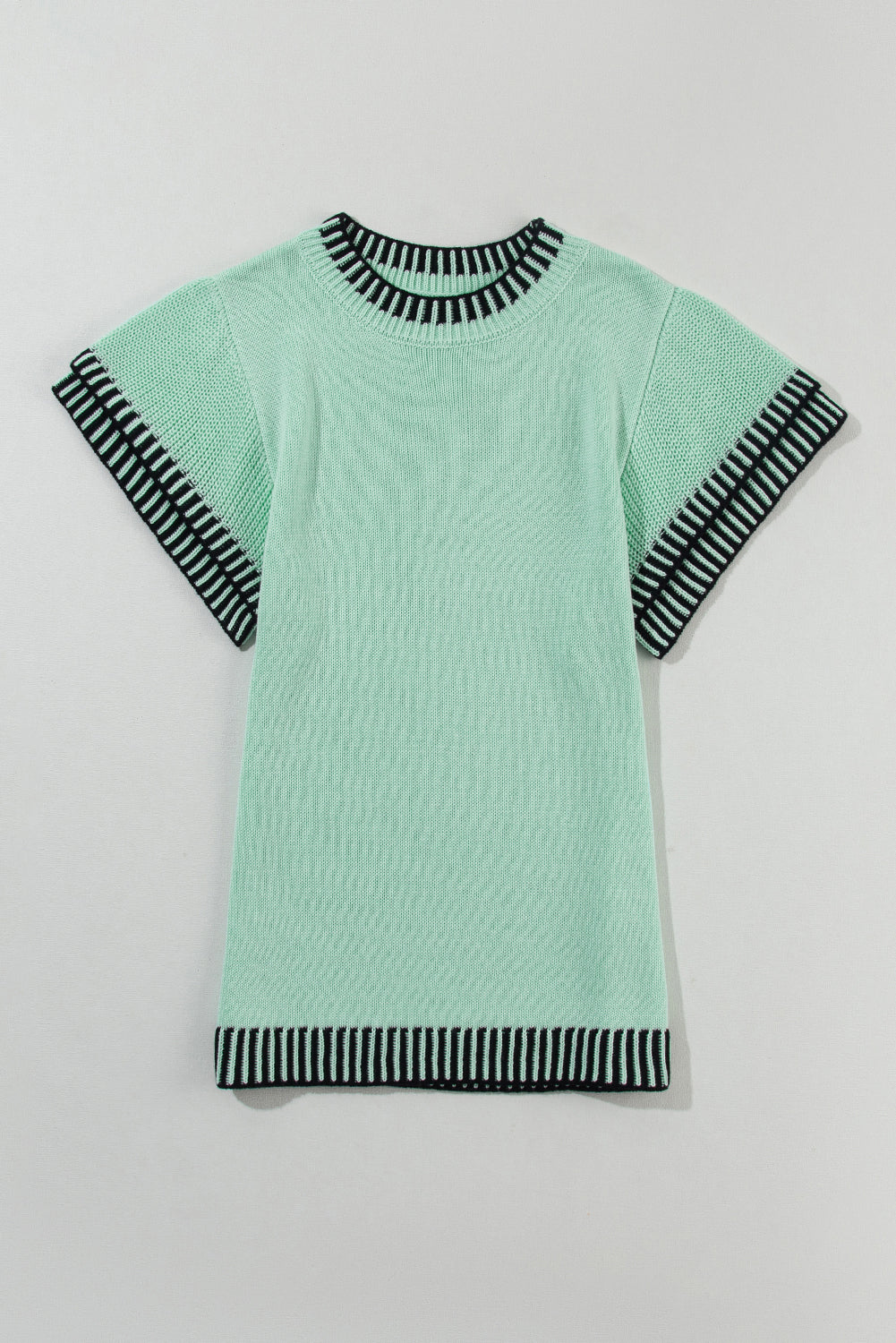 Contrast Trim Round Neck Batwing Sleeve Knitted Top | Mint Green