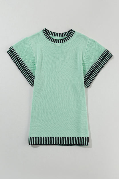 Contrast Trim Round Neck Batwing Sleeve Knitted Top | Mint Green