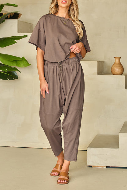 High Low Boxy Fit Tee And Crop Pants Set | Simply Taupe