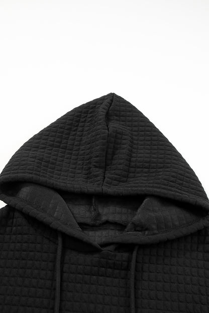 Quilted Kangaroo Pocket Drawstring Hoodie | Black