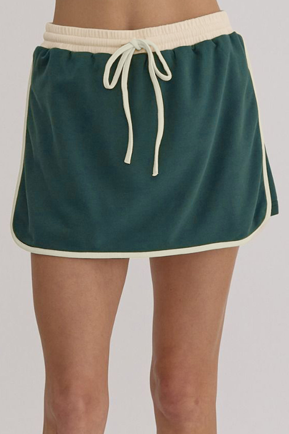 Colour Contrast Loose Pullover And Lace-Up Waist Skort Set | Evergreen