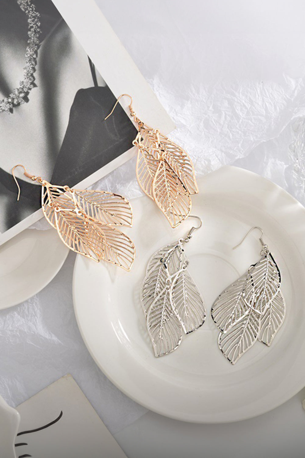 Hollow Out Leaves Plated Alloy Hook Earrings | Gold