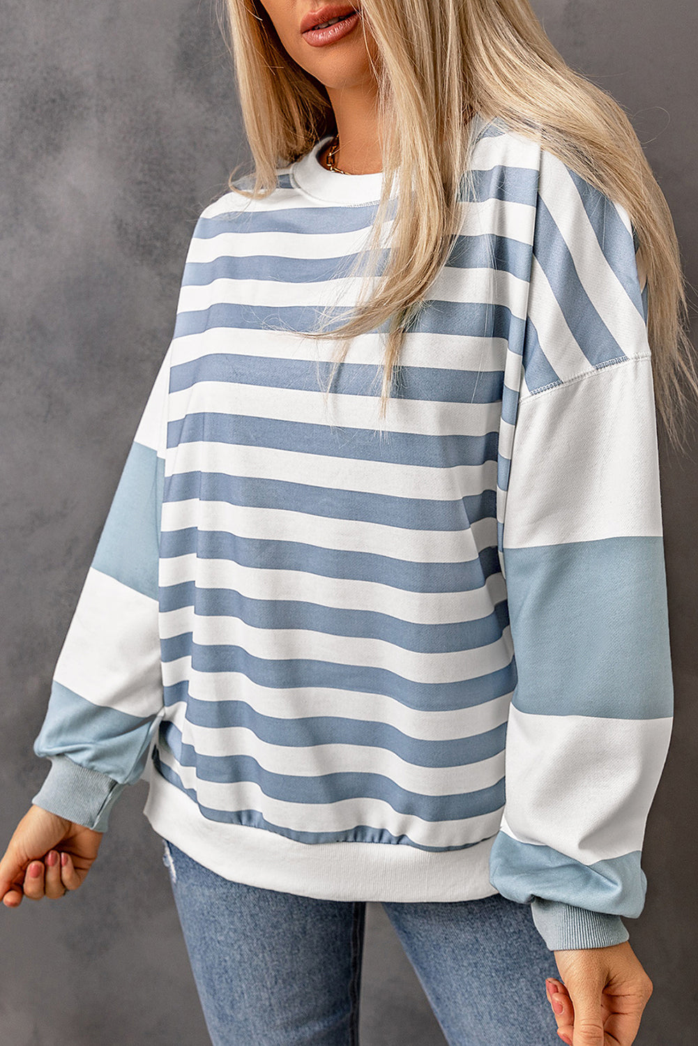 Drop Shoulder d Pullover Sweatshirt | Stripe