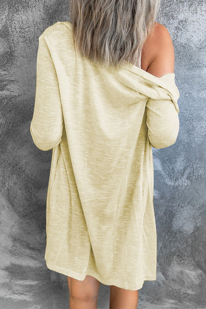 Solid Colour Open-Front Buttons Cardigan | Beige