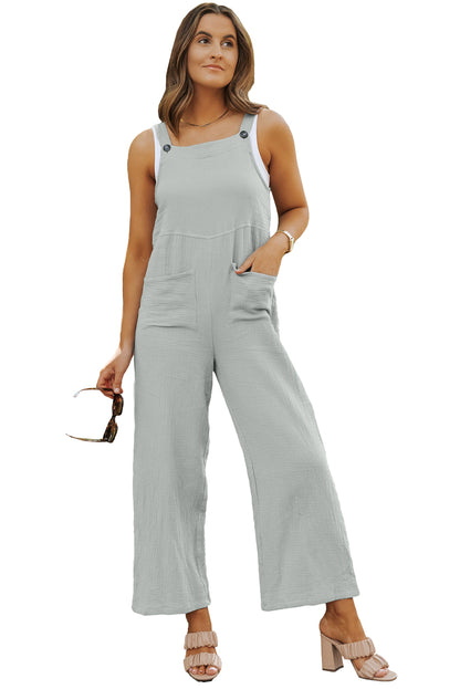 Textured Wide Leg Overall With Pockets | Gray