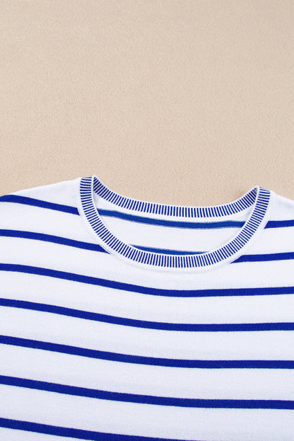 Knitted Bat Sleeve T Shirt | Sky Blue Stripe