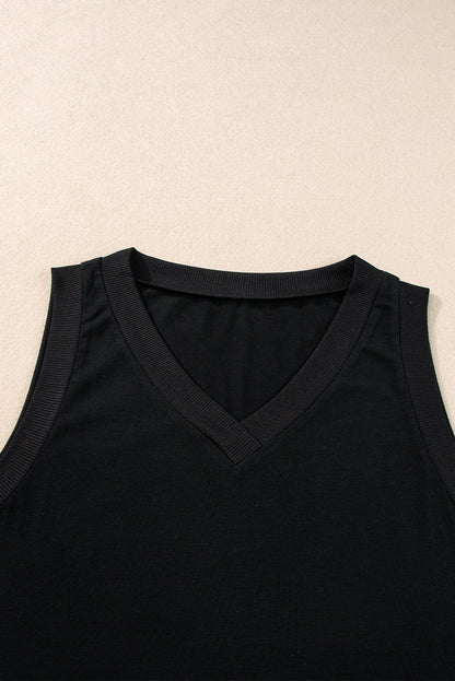 Ribbed V Neck Tank | Black