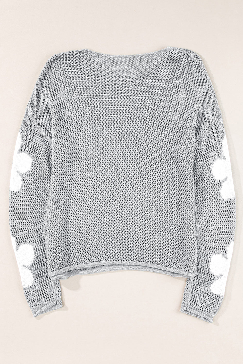 Big Flower Hollowed Knit Drop Shoulder Sweater | Light Grey