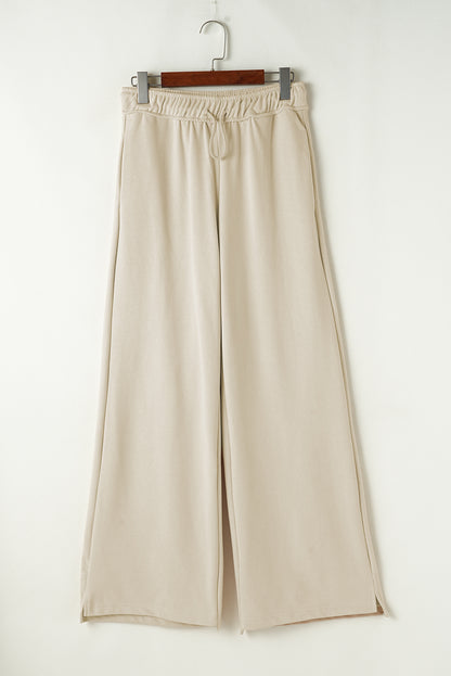 Loop Drawstring Casual Wide Leg Pants | Apricot