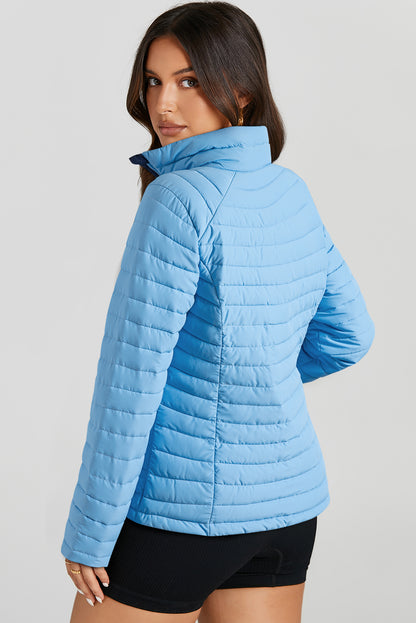 Solid Colour Quilted Zip-Up Puffer Jacket | Myosotis