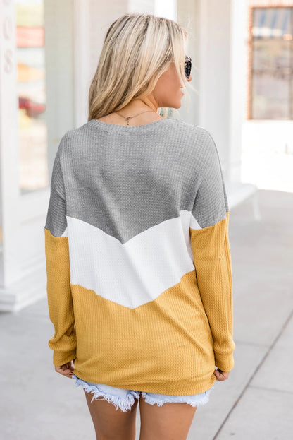 Chevron Waffle Colourblock Pullover Sweatshirt | Yellow